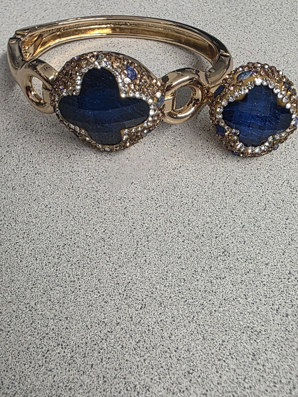 14k Gold Plated Bracelet and Ring Set with Real Natural Blue Stone Accents